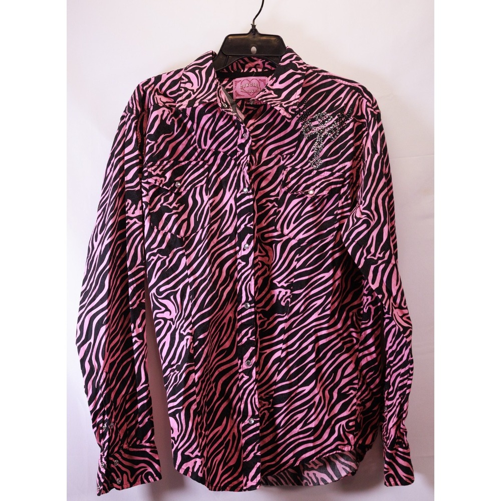 Cowgirl Hardware Women XL Shirt Snap Western Pink Black Rodeo Zebra Bling‎ Cross
